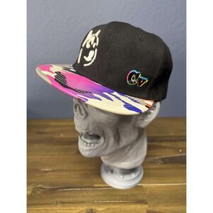 Academy Fits AF Black Snapback Hat Colorful Camo Brim GV Logo Dog Face